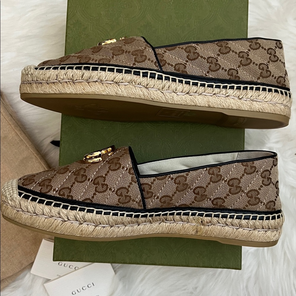 💯% Auth Gucci Women's GG Supreme Espadrille Flat  38 - Picture 5 of 10